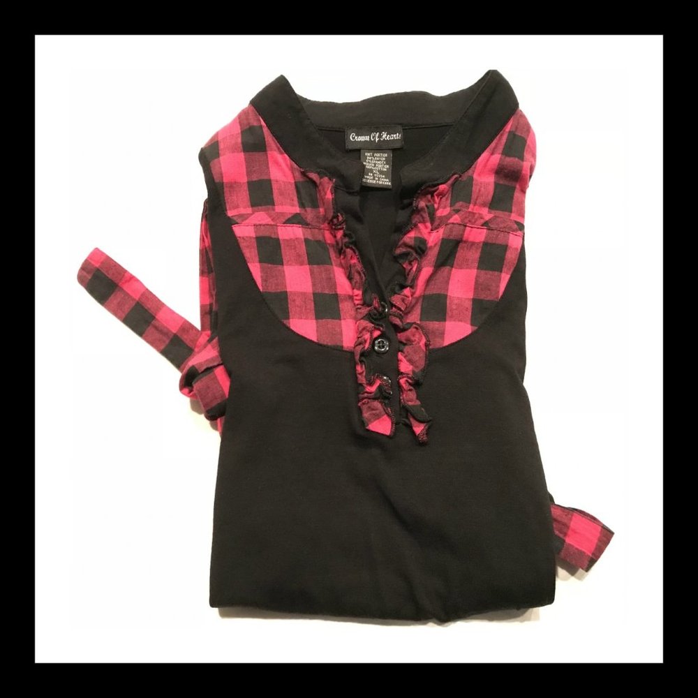 Short Sleeve Plaid Ruffle Top